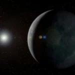 Representación artística del posible Planeta Nueve orbitando en los límites del sistema solar, más allá de Neptuno, en el espacio profundo.